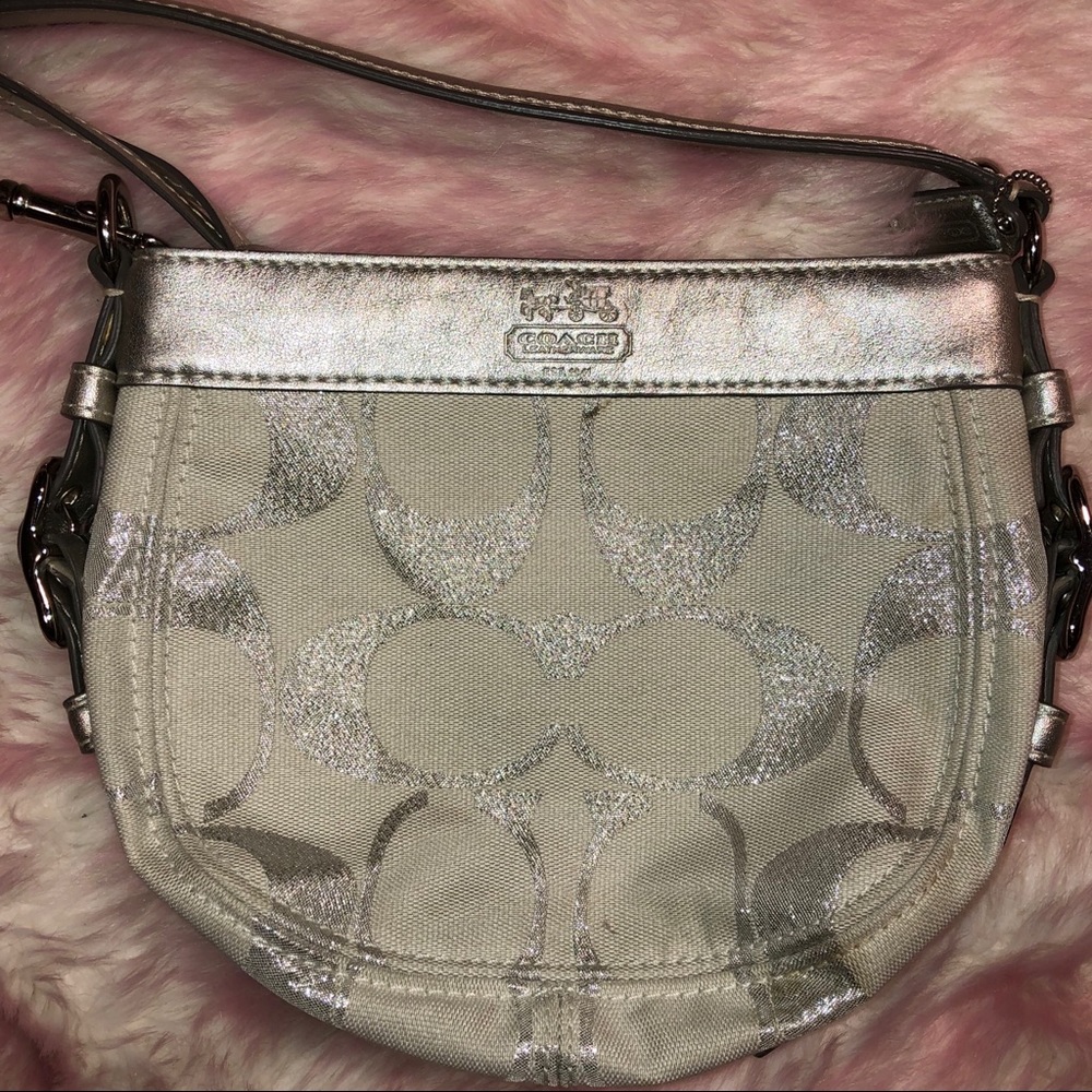 Coach small white and silver bag